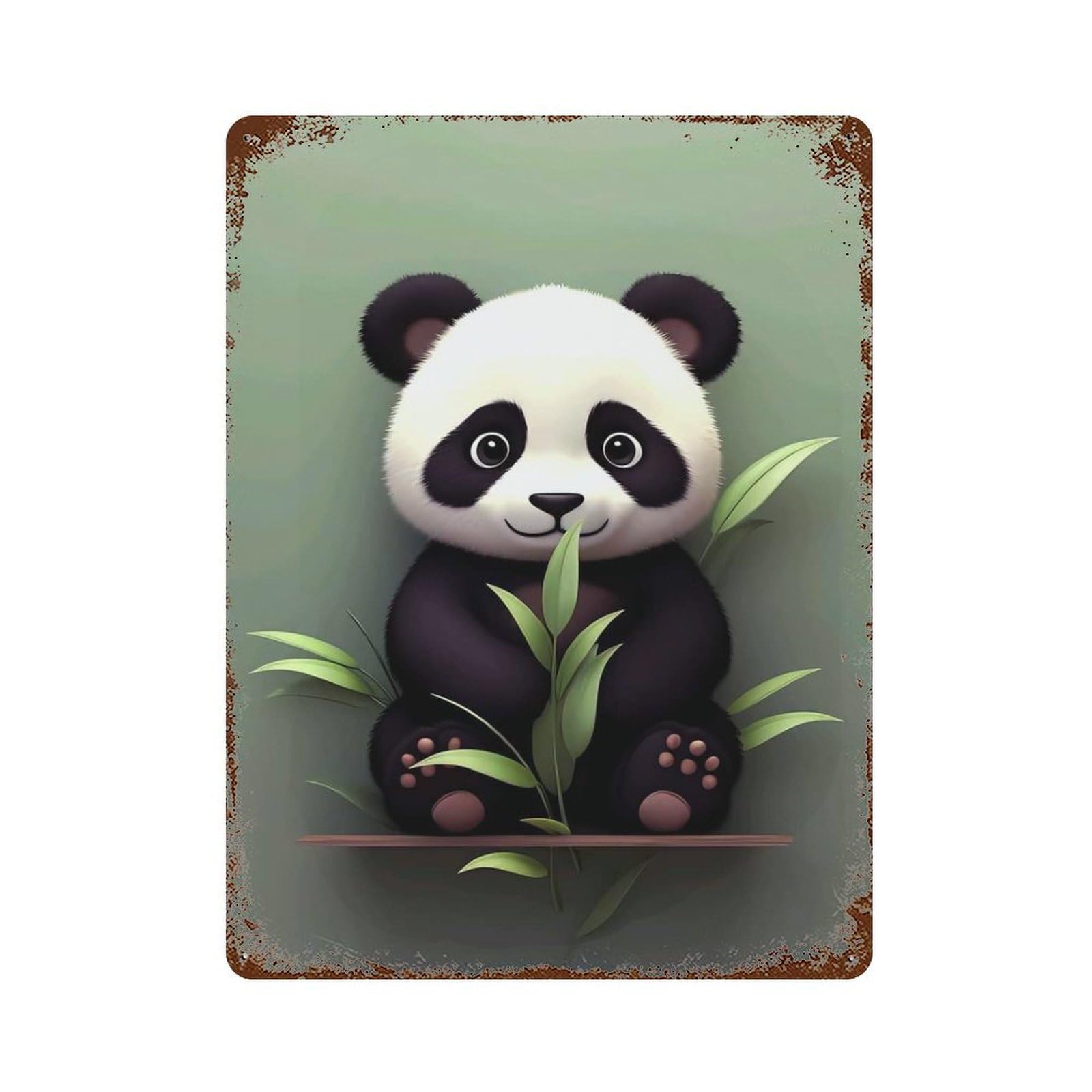 Cute Panda with Bamboo Leaves 15.7"x11.8" Vintage Rust Metal Sign, Shabby Chic Decor for Garage, Bar And Workshop Decor