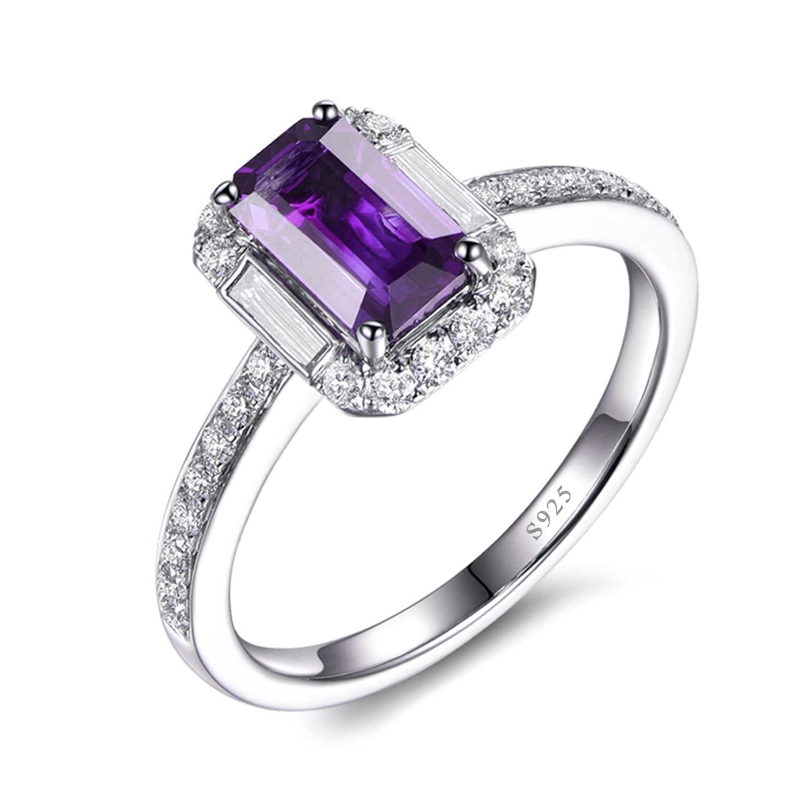 Eheringe Vintage Silver Rings Women Silber 925 Violett Quadrat Zirkonia Sinnvolle Geschenke für Freundin Größe 45 (14.3)-65 (20.7)