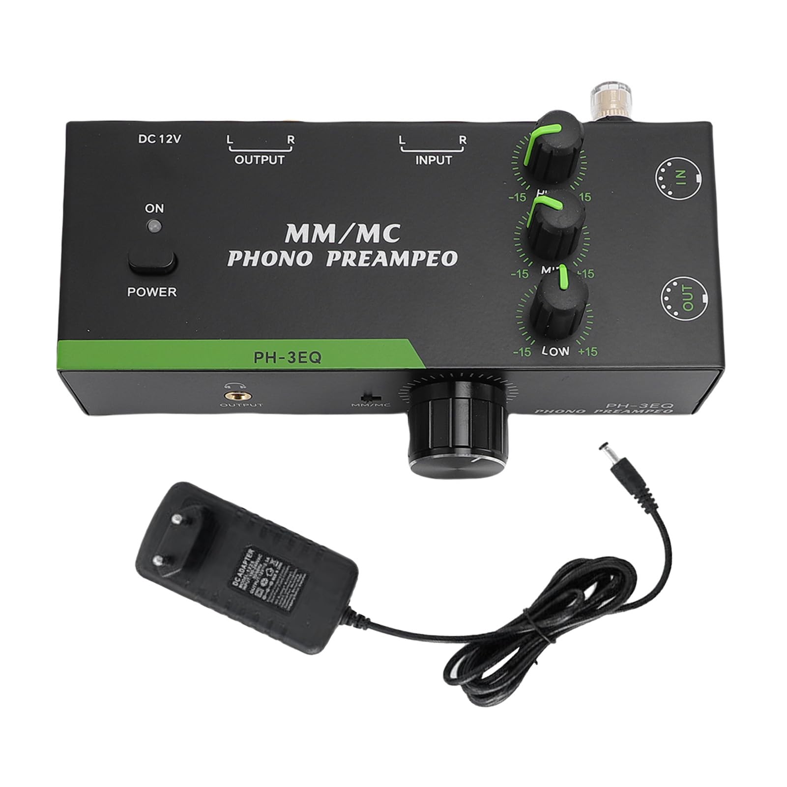 Asixxsix Phono Przedwzmacniacz, Mini Przedwzmacniacz HiFi z 3 -pasmowym Równaniem i 5 -pinowym Wyjściem Wejściowym XLR, dla Odtwarzacza Fonograficznego Fonografu MM MC MC (wtyczka UE)