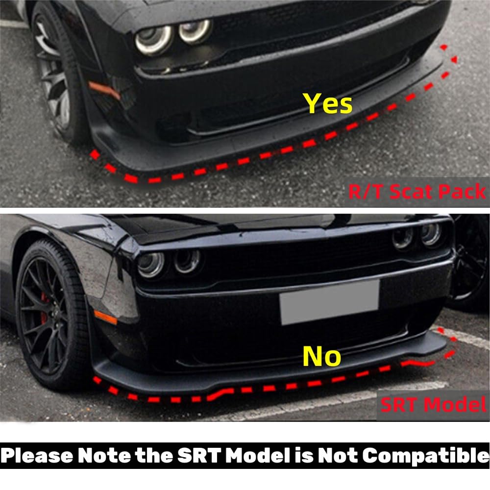 SOSEGA Front Bumper Lip Splitter Protector Cover Replacement Part For 2015-2021 Dodge Challenger Scat Pack R/T GT SRT Not For Plus,Widebody(,2pcs/Set) (Black