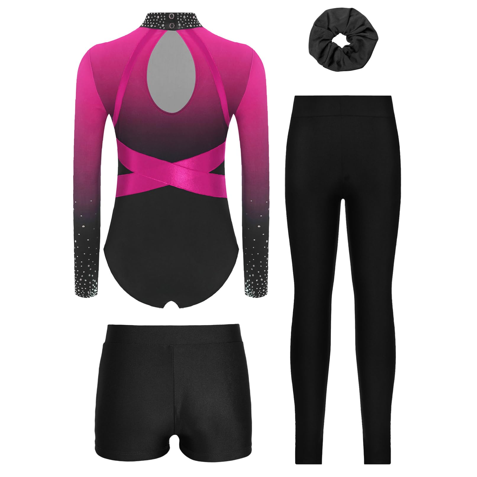 TiaoBug Body Ginnastica Ritmica Bambina con Leggings Pantaloncini e Fascia per Capelli Body Danza Classica Balletto Leotards Tuta da Pattinaggio Artistico Dancewear