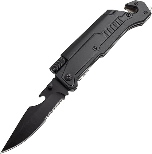 Miniatura 10 de Snake Eye Tactical Cuchillo táctico 6 en 1 multiherramienta con arranque de fuego de pedernal, luz LED, abridor de botellas, cortador de cinturón y