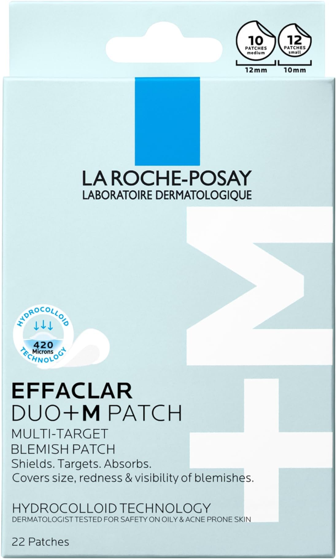 La Roche-Posay Effaclar Multi-Target Blemish Patches, Hydrocolloid Pimple Patches For Face Shields, Targets & Absorbs, Suitable Under Makeup, 22 Patches, 12 Small Size & 10 Medium Size