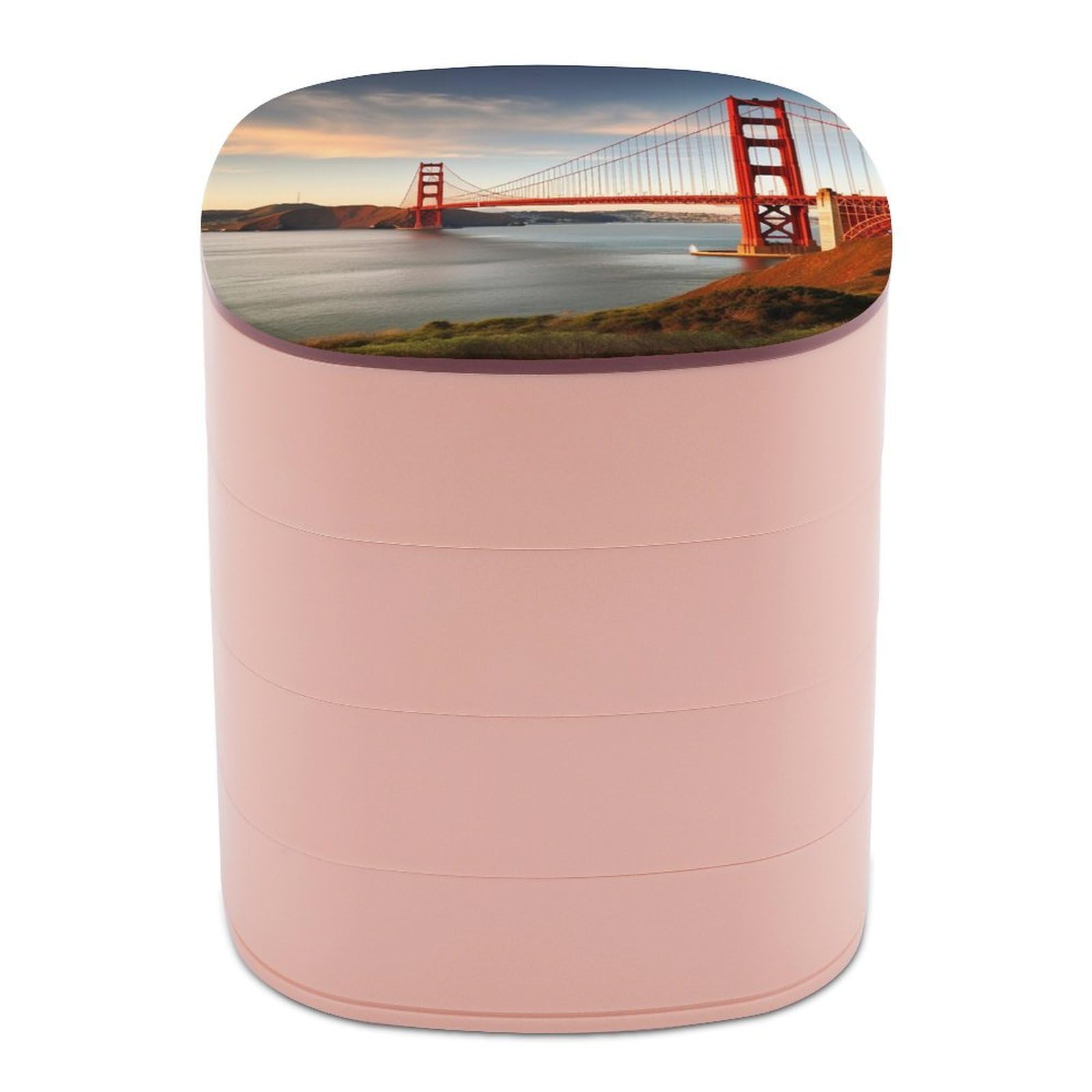 JTREHY 4-layer 360-degree Rotating Jewelry Storage Box,Golden Gate Bridge Printed Portable Travel Jewelry Storage Box Stackable Jewelry Trays for Earrings Necklaces Bracelets