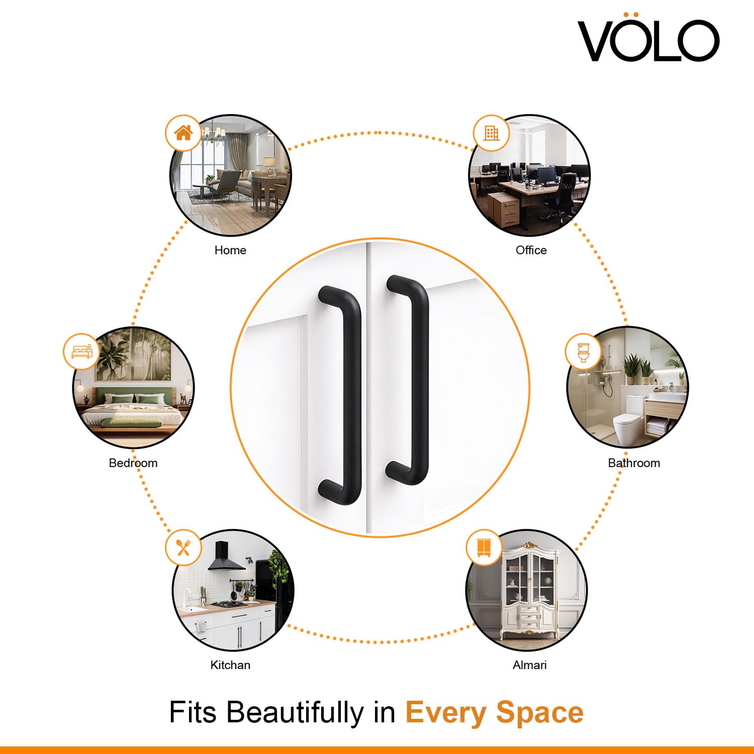 VOLO Door Pull Push Handle | Premium Rust Resistant Finish | 100% Made in India | Strong Grip and Durable Build, Wardrobe, Cabinet, Main Door Handle | (Matte Black, 160MM (8 Inch), 1 Piece) 4