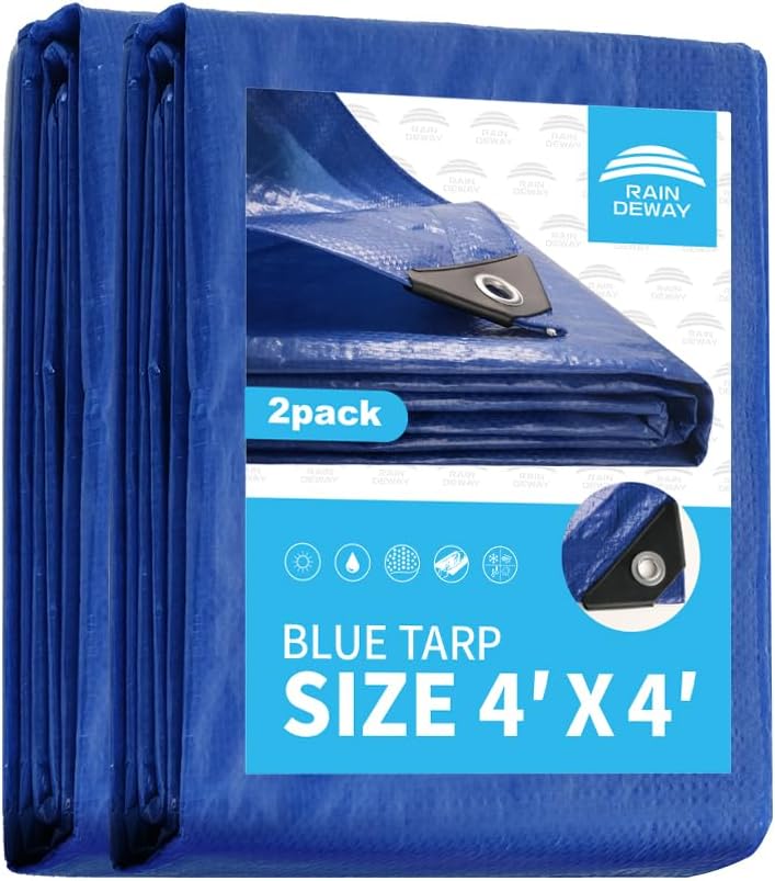 RAINDEWAY Small Tarps 4x4 Feet (2 Pack) 8 Mil, UV Resistant