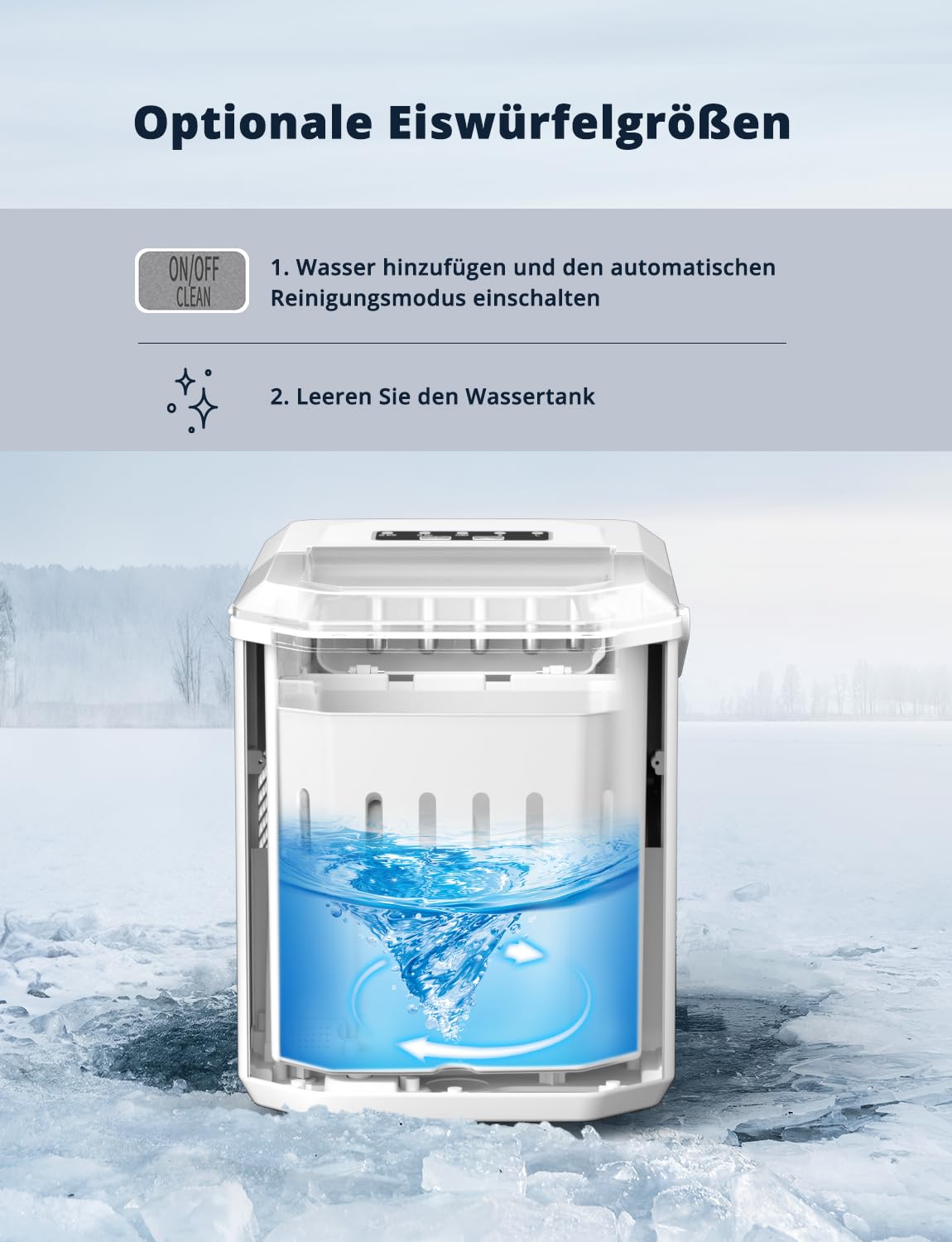 Eiswürfelmaschine, 12kg/24h Eiswürfelbereiter Professioneller Eisbereiter 1,5L Ice Maker 6-13Min Produktionszeit Ice Cube Maker, Eiswürfel Maschine (MEHRWEG)