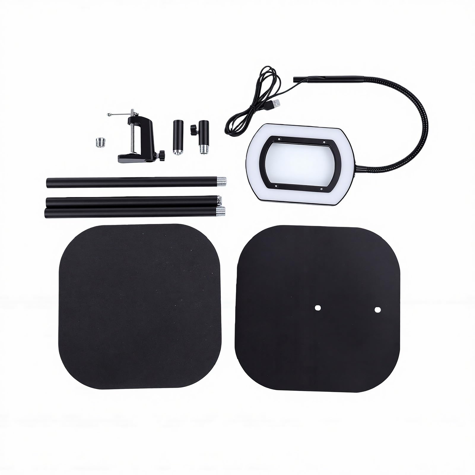 Focket Lámpara de Aumento 10X con Soporte y Abrazadera, Lupa Flexible con Luz LED de Cuello de Cisne con 5 Modos de Color y 3 Niveles de Brillo, para Lectura, Manualidades, Pintura,