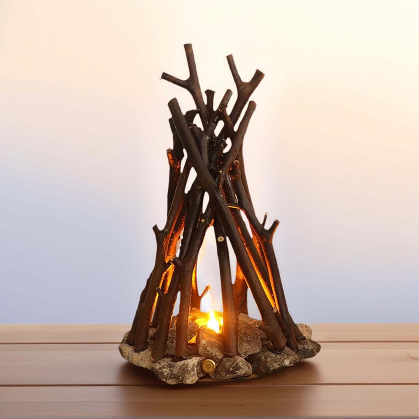 Wooden Campfire Night Lights,Led Night Light,Creative Log Lamp with 3 Lighting Modes & Flame Sound,for Office,Bedroom and Relaxation (Medium)