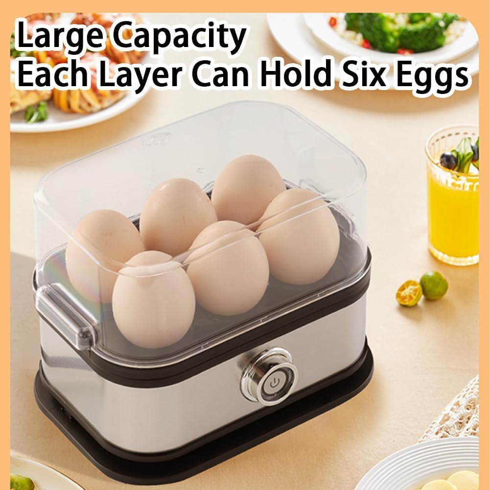 Smart Egg Cooker with Auto Shut, Rapid Egg Cooker Electric 6 Eggs Capacity, Hard, Medium, Soft Boiled Egg Poacher, egg steamer, Multi-function, Knob Controled Auto Shut-Off Function