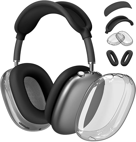 Juego de funda 4 en 1 para auriculares AirPods Max, funda protectora transparente de TPU suave antiarañazos, no se amarillea, accesorios