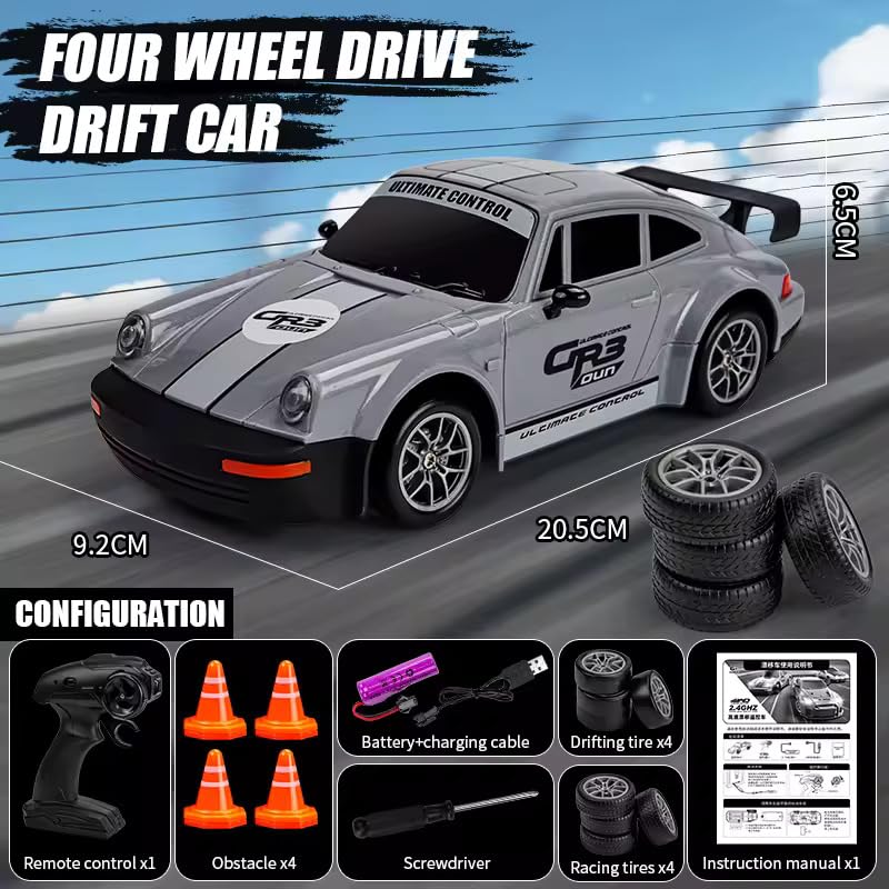 Image of Jack Royal Tokyo 911 Drift Remote Control 1:24 Scale Drift Car | 20Kmph, 2.4Ghz | Rc Drifting Car 4 Wheel Drive Boost Mode Long Range Remote Hard Plastic Top with LED Head Light