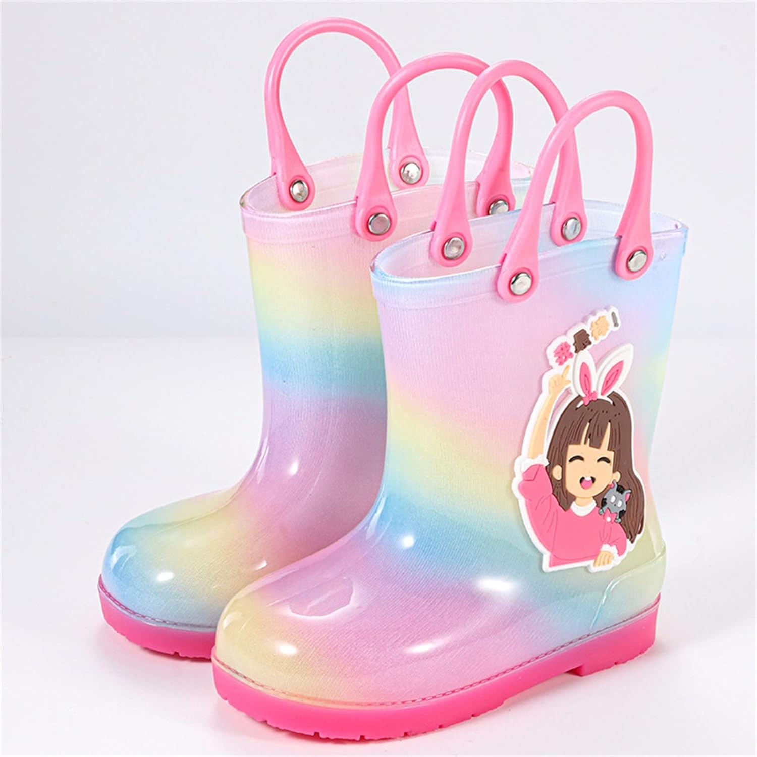 Girls Rain Boots Toddler Colorful Waterproof Rubber Rainboots Kids Funny Patterns Lightweight Mud Proof Hiking Booties