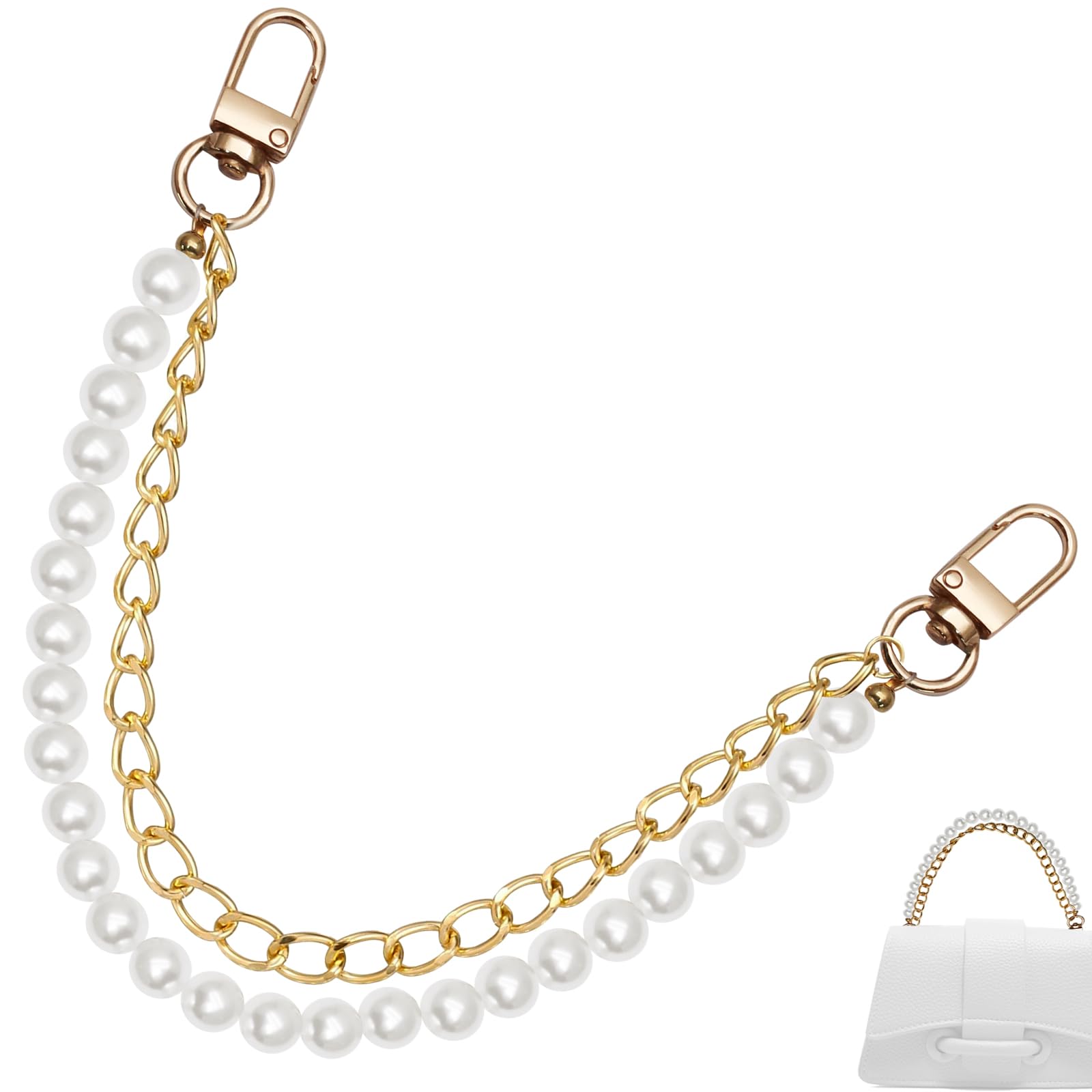 Biaungdo Pearl Purse Chain, Luxury Gold Handbag Straps Replacement, Pearl Bag Charm Chain Strap Short Purse Handles Clutches Handles for DIY Crafts Bags-image-26