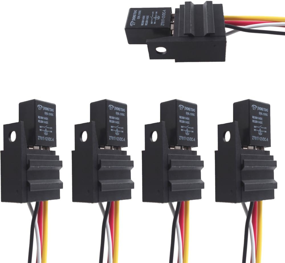 Etopars 5 X 30A 12V 4Pin Car Vehicle Auto Relay Kit For Electric Fan Fuel Pump Heavy Duty SPST Socket Plug Wire