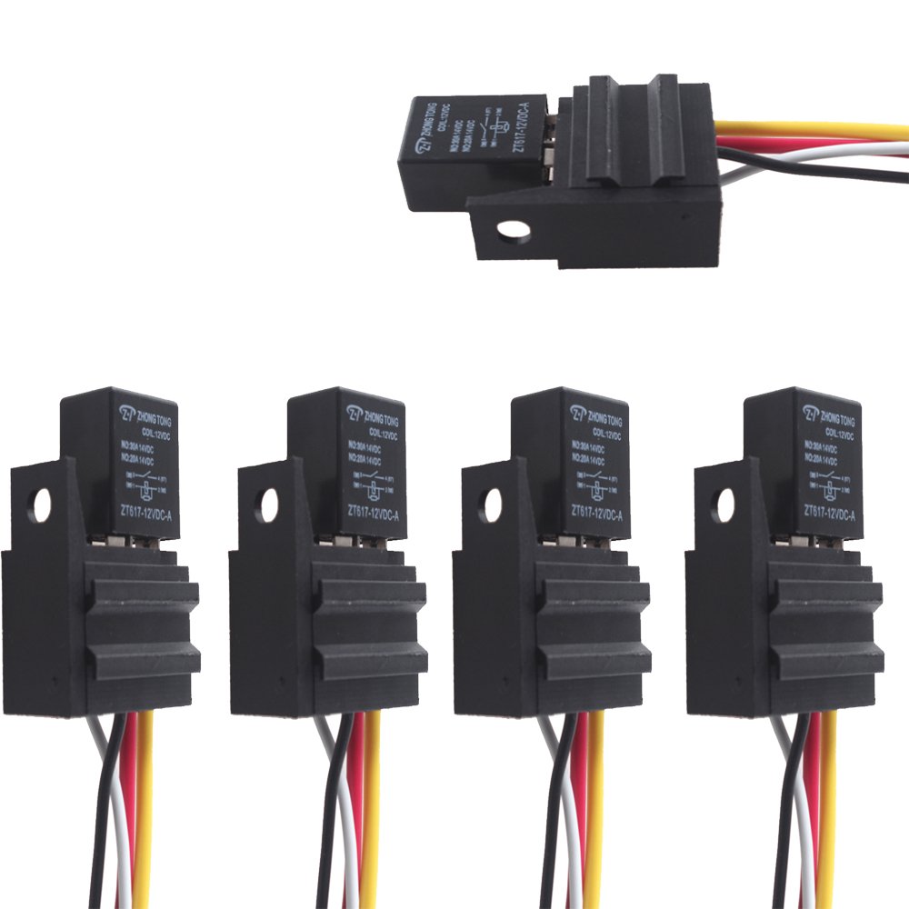 Etopars 5 X 30A 12V 4Pin Car Vehicle Auto Relay Kit For Electric Fan Fuel Pump Heavy Duty SPST Socket Plug Wire