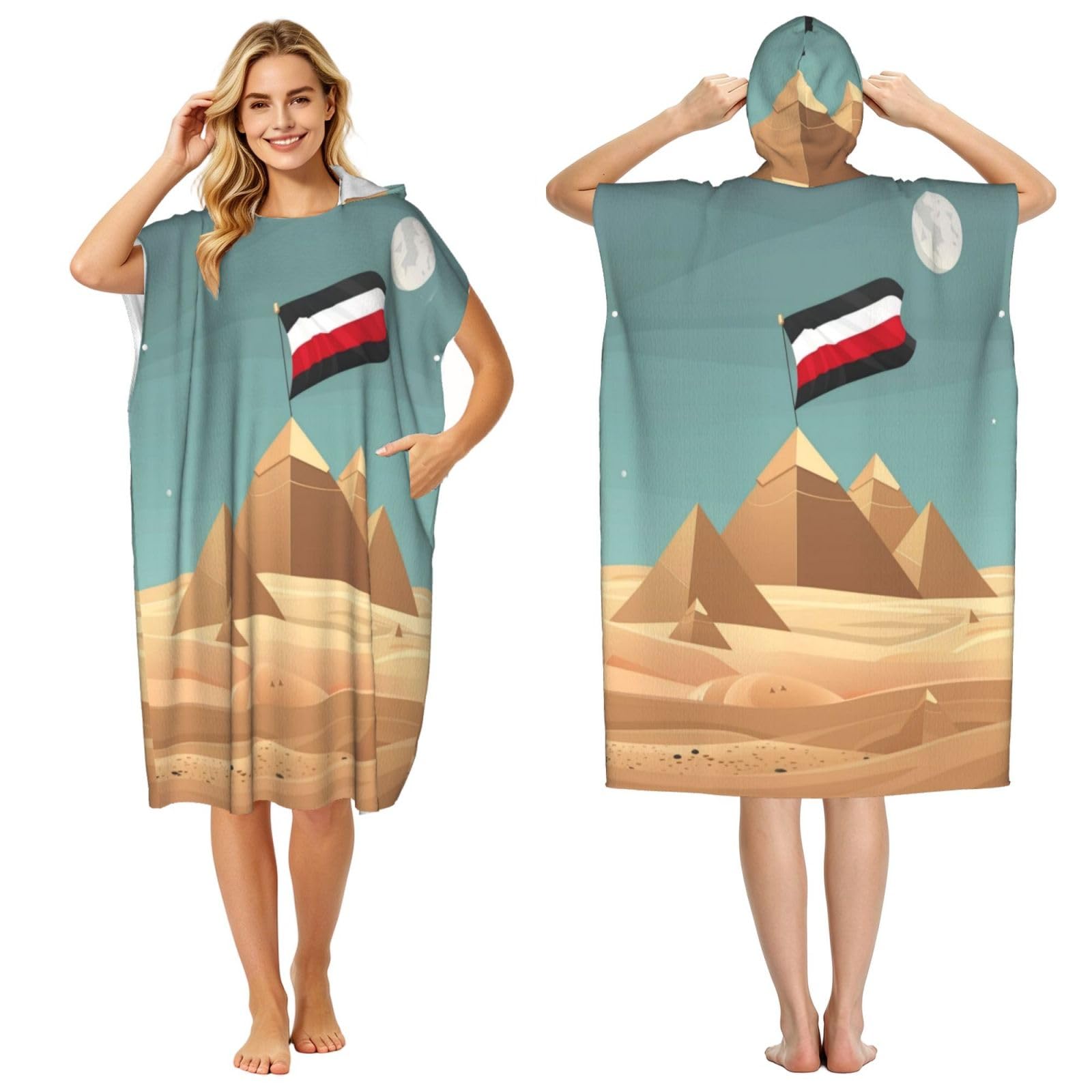 DTHKJNLSF Egypt Flag Adult Hooded Beach Poncho Towel