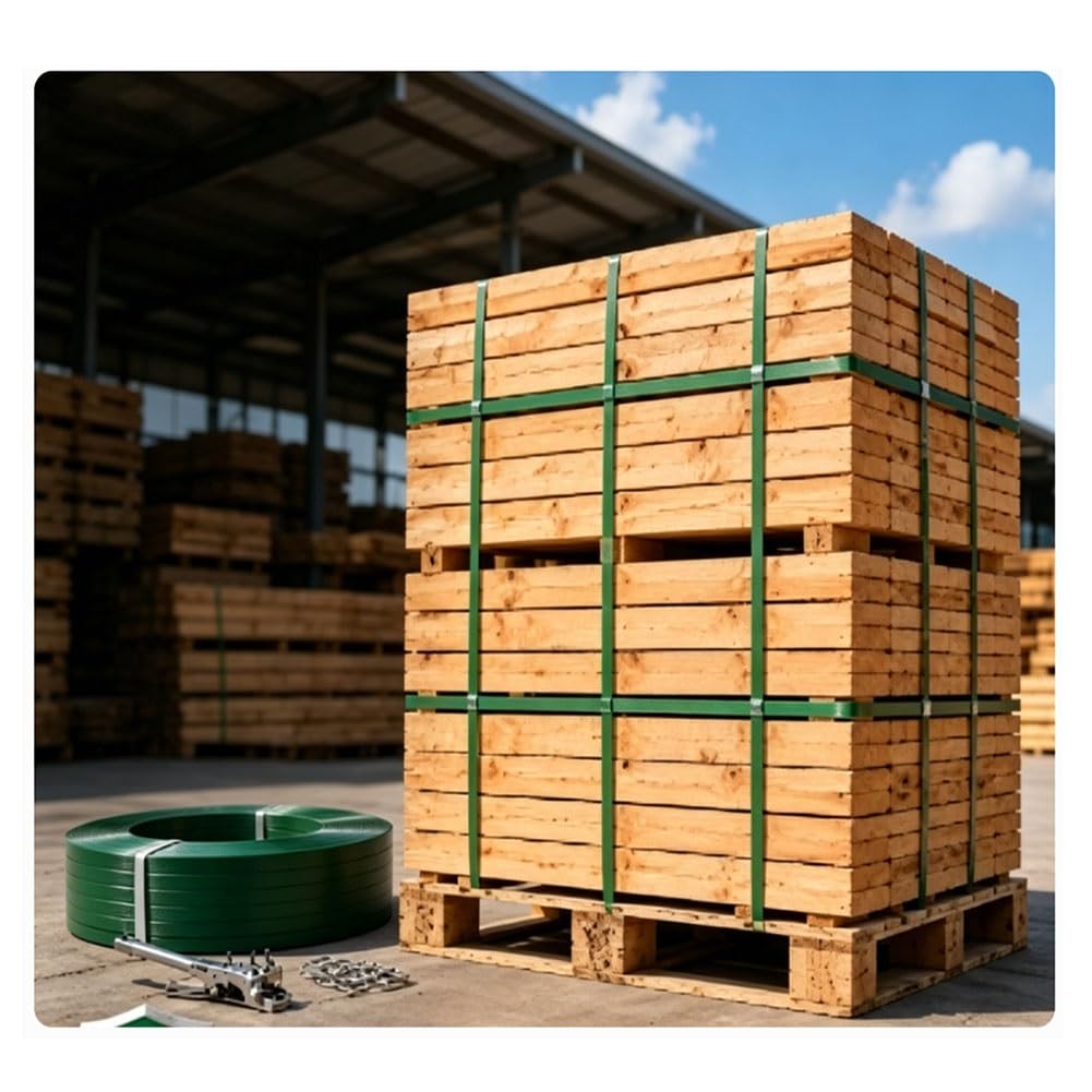 Grricepl Green Pet Packaging Banding Strapping Roll,Heavy-Duty Pallet Strapping Kit,Includes A Roll Of Pet Strapping,Metal Buckles,A Tensioner,And Sealing Pliers(20Kg)
