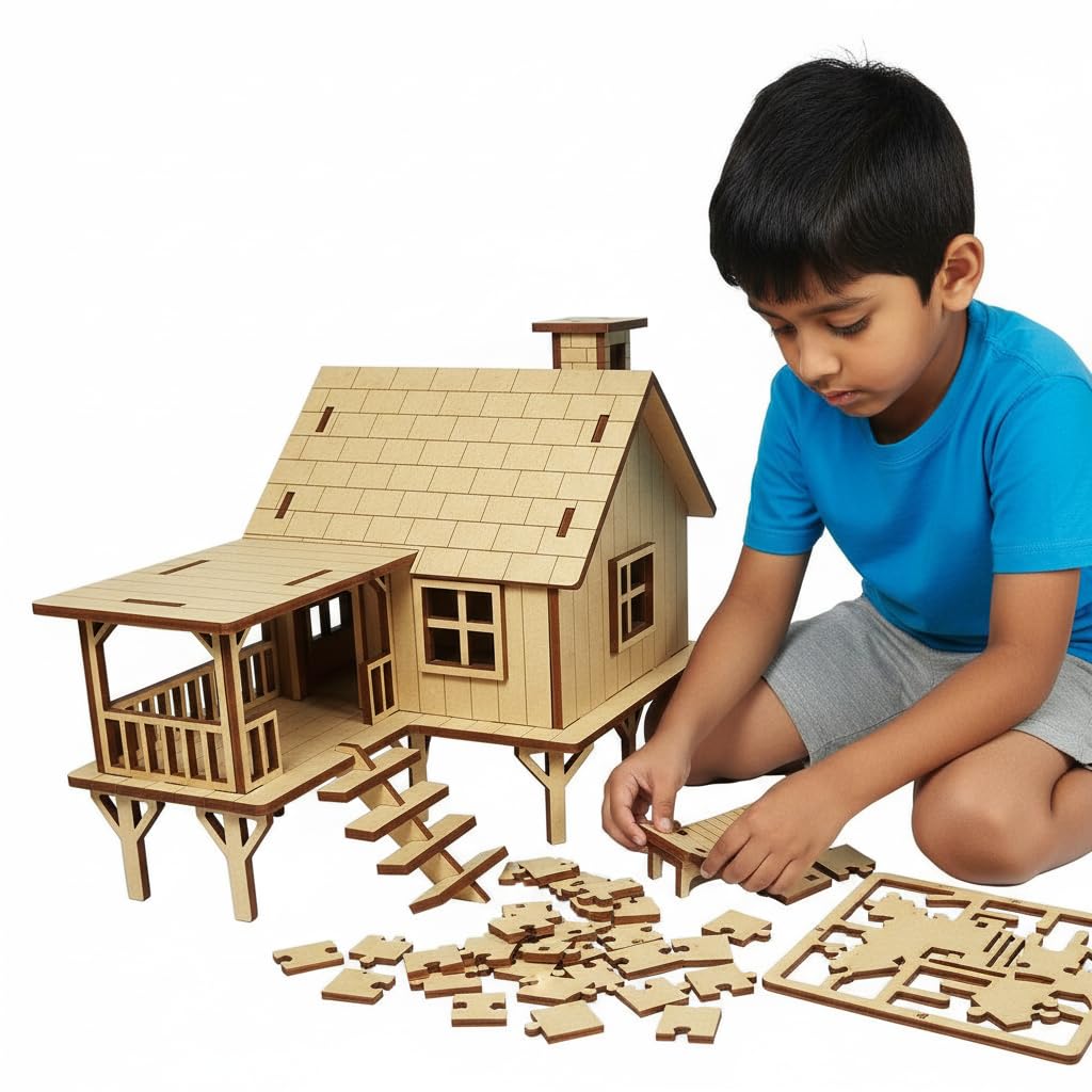 The Puzzl Co - DIY Wooden 3D House Puzzle for Kids & Adults, Easy to Assemble Beach House Construction Toy, Educational Puzzle Game for Kids 4+ Years, Creative Home Decor & School Project-image-18