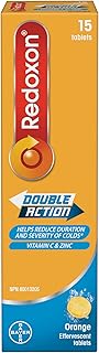 Redoxon Double Action Vitamin C And Zinc - Vitamin C With Zinc Effervescent Tablets For Immunity Support, Zinc And Vitamin C Supplement, Immune Support For Adults, 15 Orange Flavour Tablets