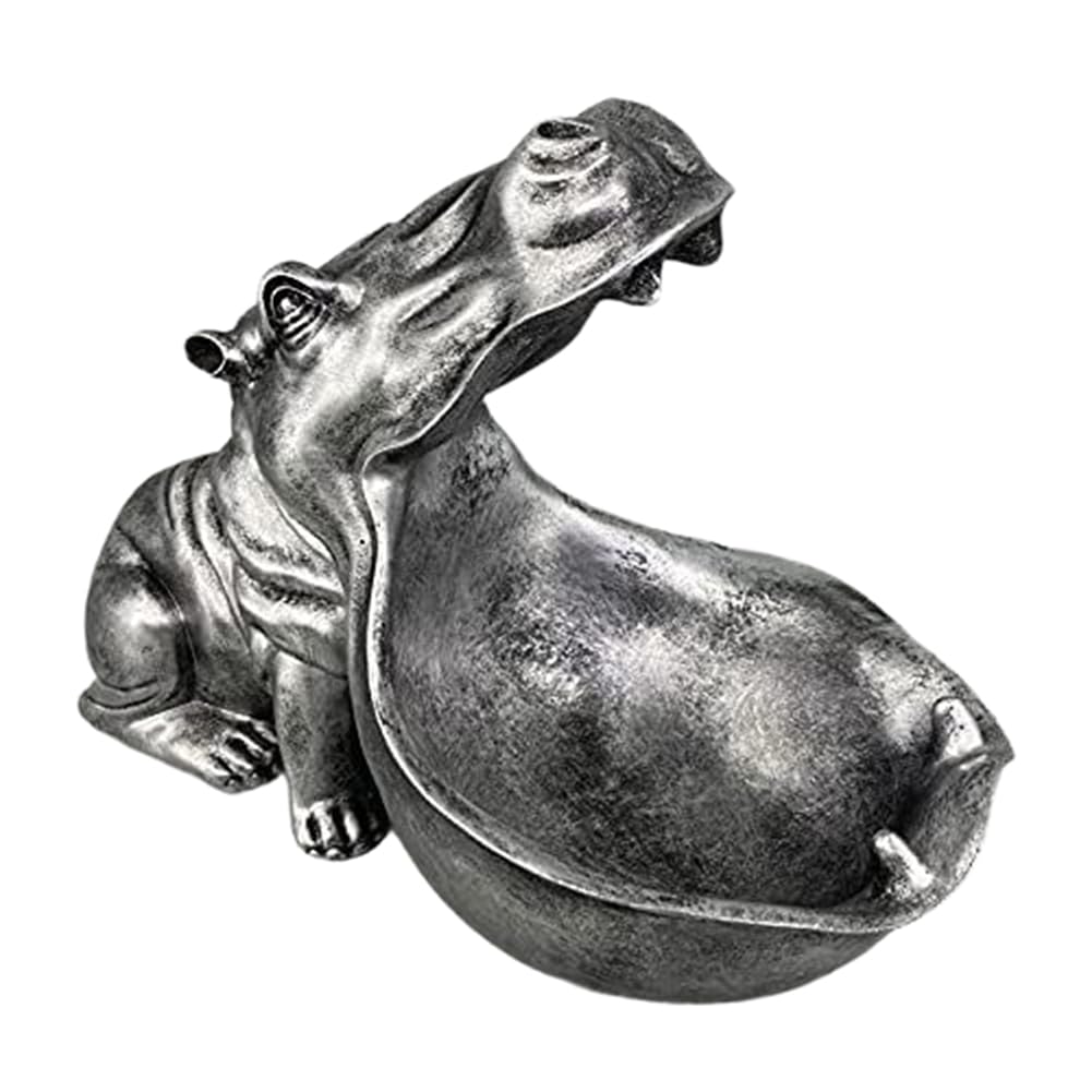 Osmond Silver Hippopotamus Statue Home Resin Hippopotamus Figurine Fun Candy Dish,Key Bowl,Big Mouth Sculpture Table Art Decoration C