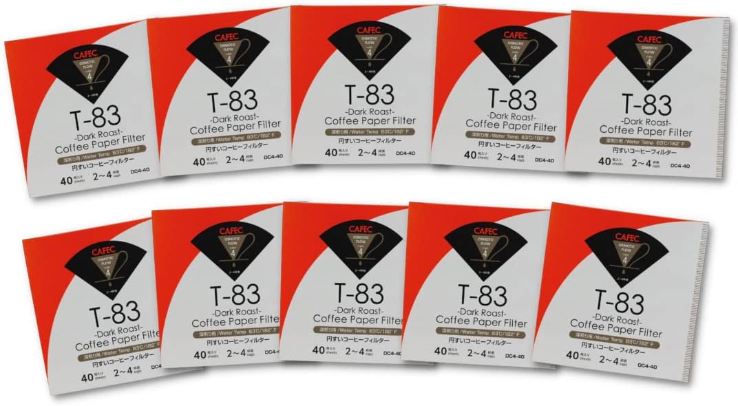 CAFEC Coffee Paper Filter by Flow Rate | Medium Flow Rate | CUP4 Dark Roast Coffee Filter for Pour Over | Natural White | Made in Japan | CUP 4 | V60 02 | 400 Count | 10 Packs of 40 Sheets| DC4-40W