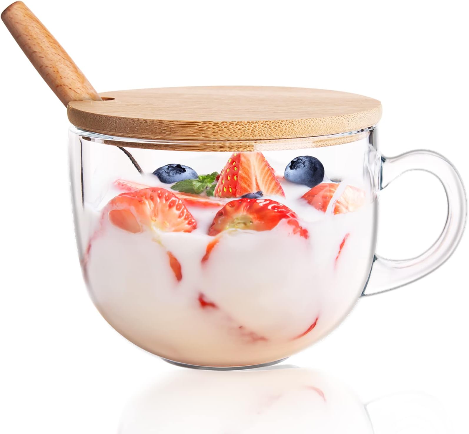 PARACITY Abrand Glass Cup Breakfast Cup Coffee Mug Heat-resistant Glass Milk Mug with Lids & Spoon For Tea,Milk,Coffee,Beverage,Oats,yoghurt 15OZ/450 ML