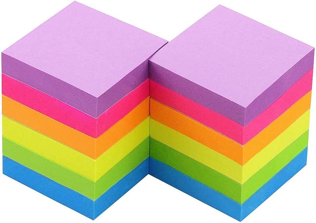 Early Buy 2x2 Sticky Notes with 6 Bright Color Self-Stick Notes 12 Pads/Pack, 100 Sheets/pad