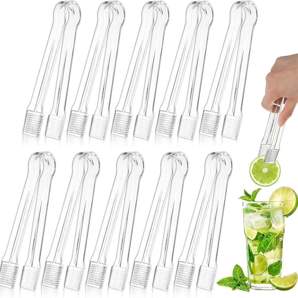 Lot de 10 pinces de service jetables en plastique transparent pour buffet et bonbons glacés