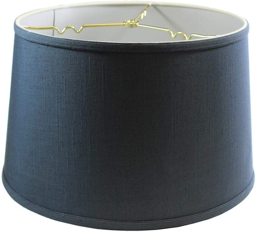 Black Friday - 50% OFF 14x16x10 Shallow Drum Hard Back Textured Slate Blue Lampshade with Brass Spider Fitter - Perfect for Table and Desk Lamps - Large, Blue