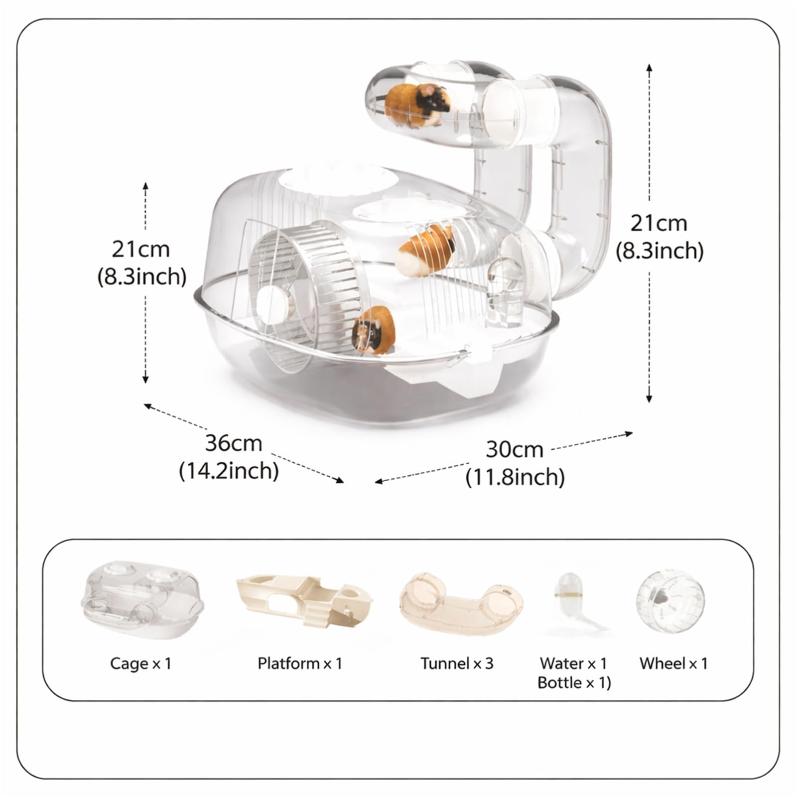 Villa de Lujo para Hamsters de Acrílico, Gran Jaula Interior para Hamsters y Pequeños Roedores, Casa de Dos Niveles Desmontable con Túneles Modulares