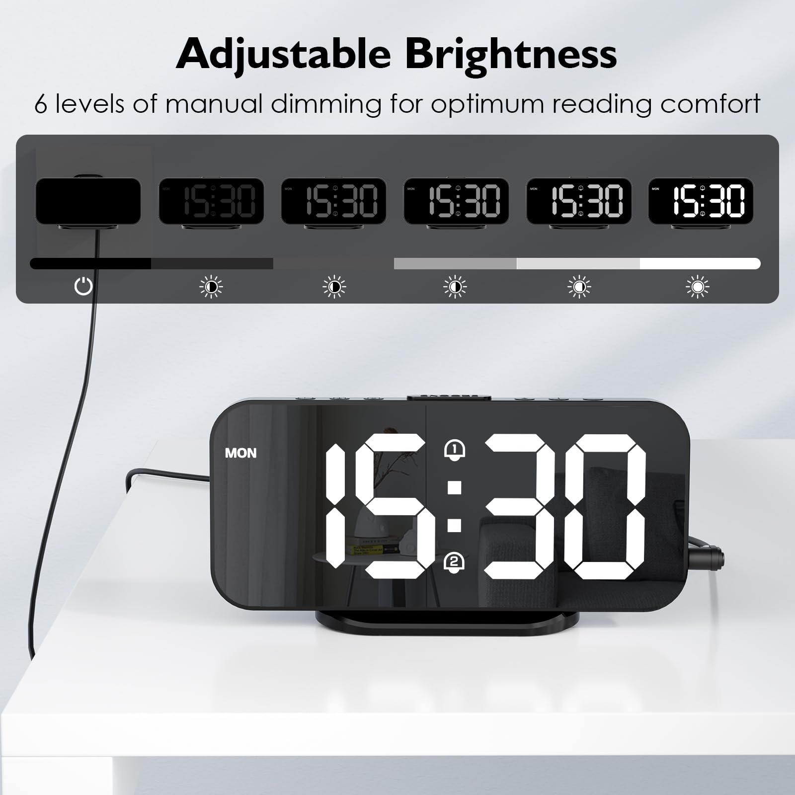 Sveglia Digitale da Comodino a LED,Sveglia da Comodino con Funzione Snooze,Orologio Digitale con Doppio Programma di allarme,12/24H,2 Porte di Ricarica USB