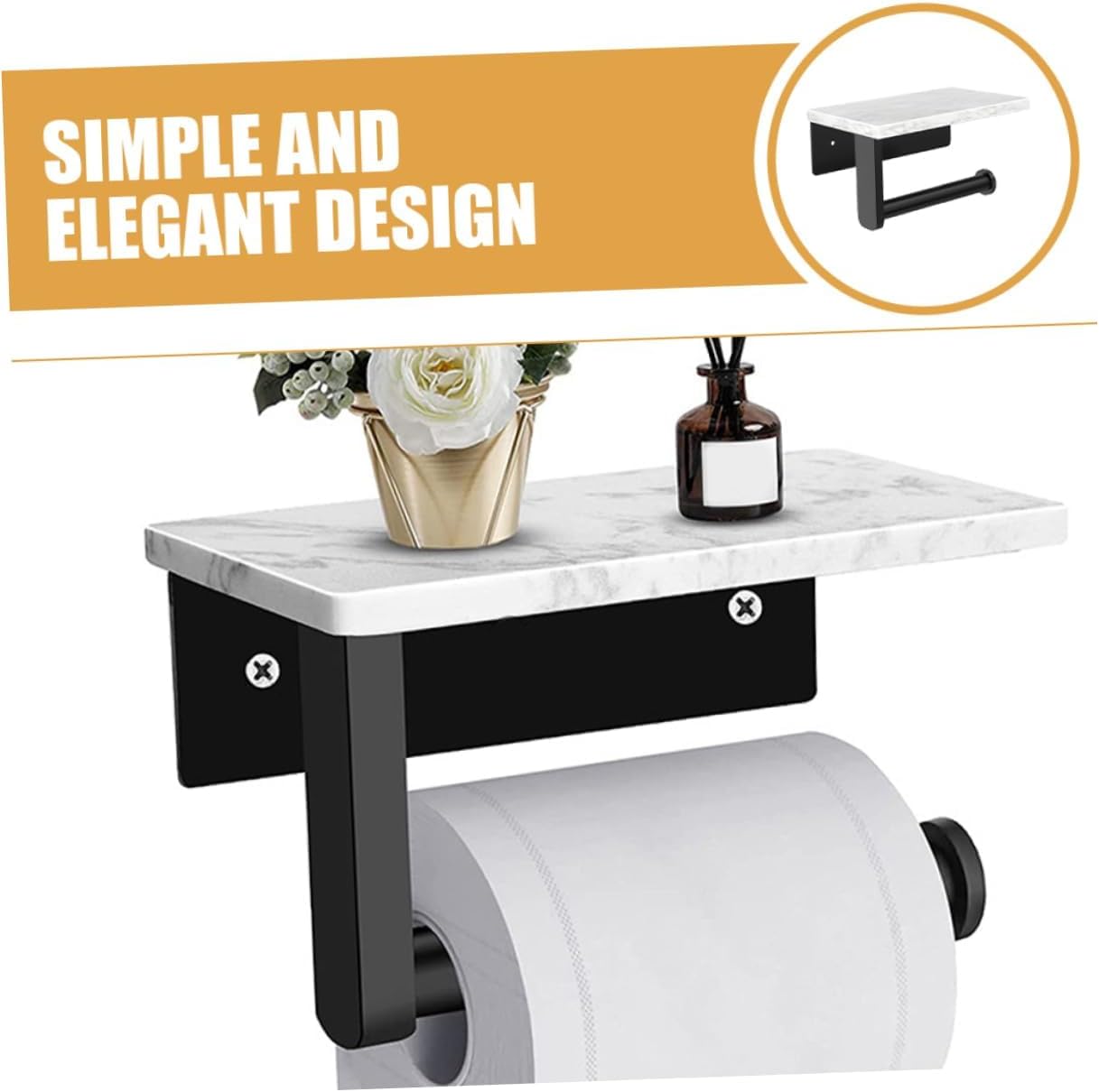 Marble - Shelf Black Toilet Paper Holder, Wall - Mounted Bathroom Tissue Holder for RV/Camper,2