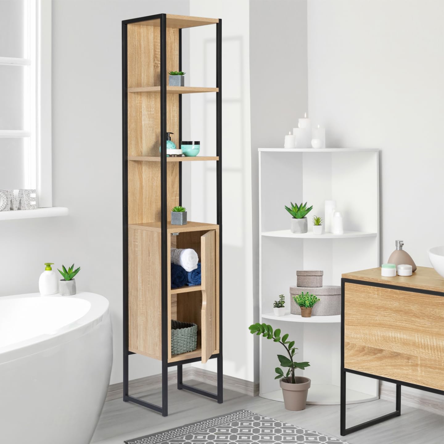 IDMarket - Mueble columna baño Detroit 1 puerta diseño industrial