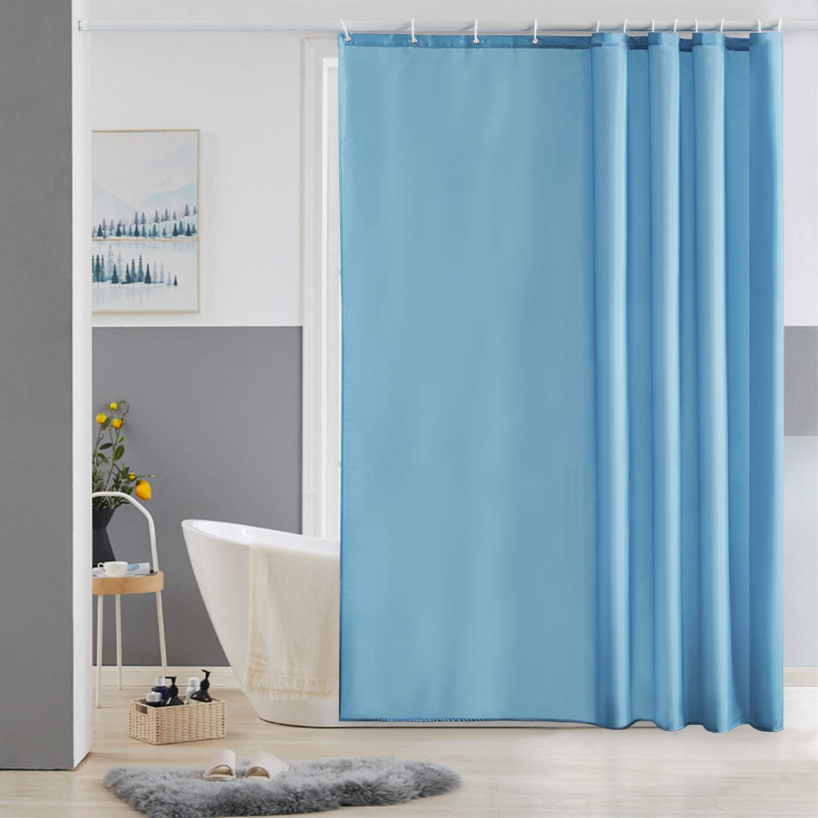 Cortinas Baño Blanca Antimoho Antibacteriano Impermeable Poliester Tela Lisa Lavable, con 12 Ganchos Plásticos, 180x200 Cortina. — view 107