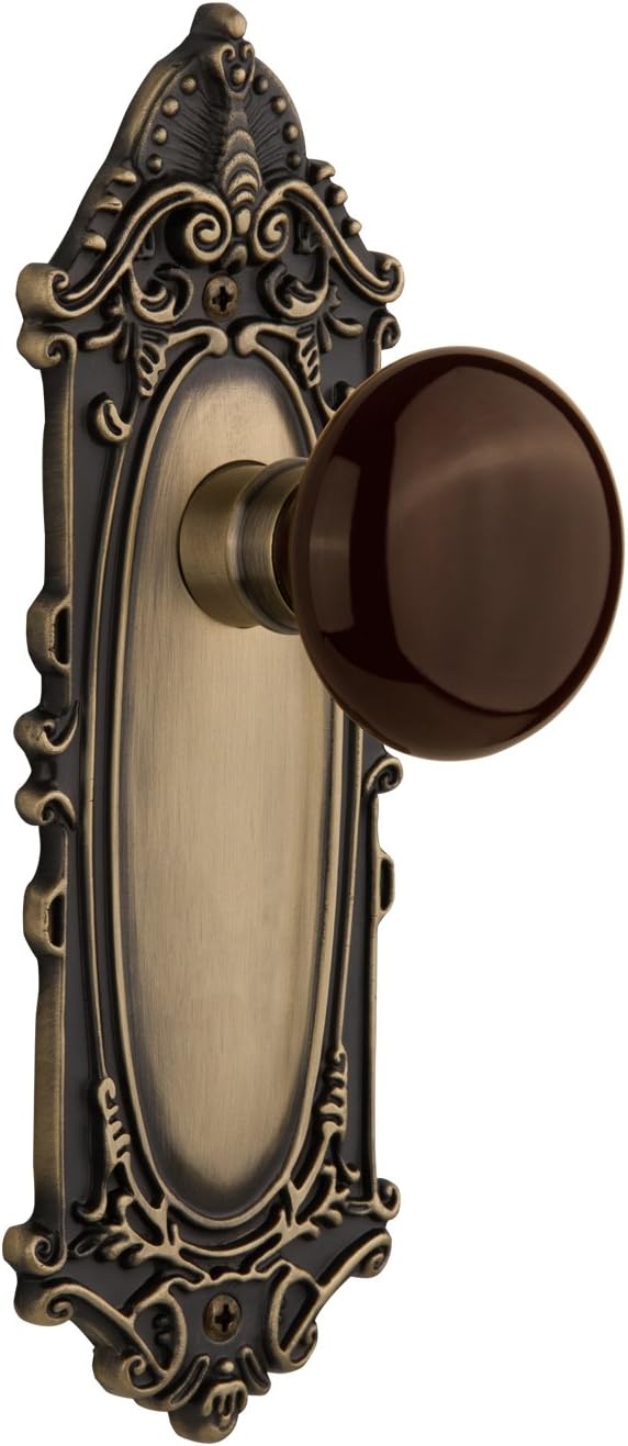 Nostalgic Warehouse Victorian Plate with Brown Porcelain Knob, Single Dummy, Antique Brass