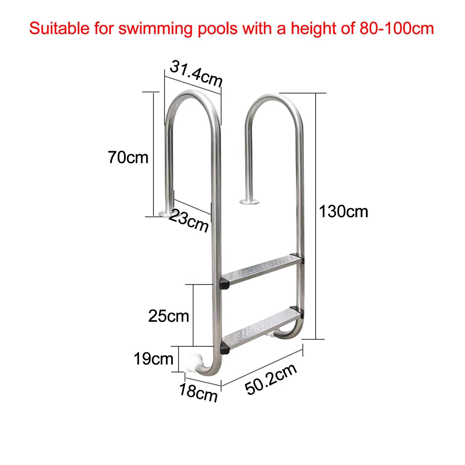Escalier Piscine Acier Inoxydable 304, 2 Étapes, Pas Besoin D'encastrer, Echelle Piscine pour Piscine, Bateau