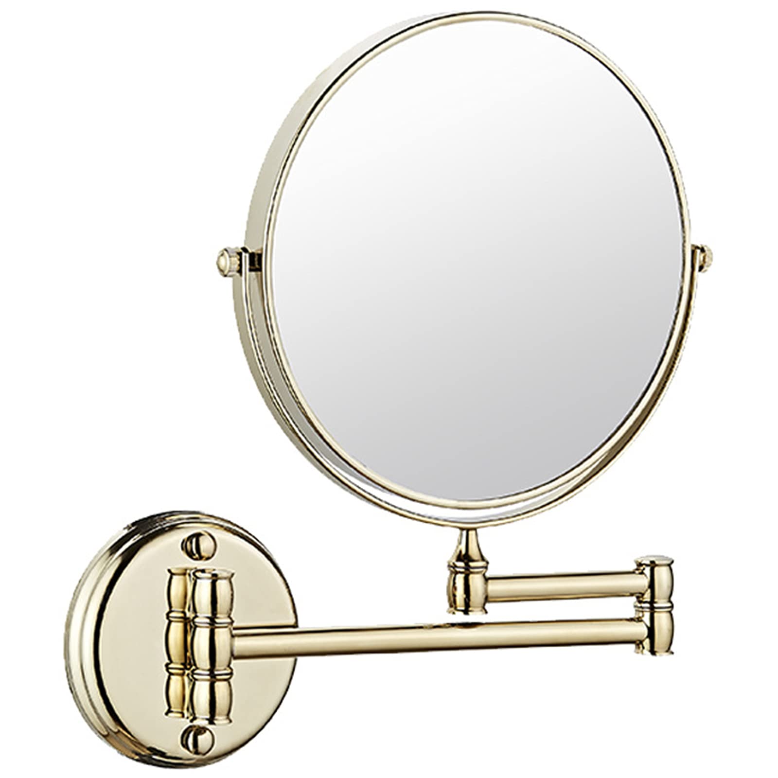 SXFSDOU Wall Mounted Makeup Mirror, 360 Swivel Double Sided Vanity Mirror with Magnification, Bathroom Extendable Round Shaving Mirror,Gold,3X