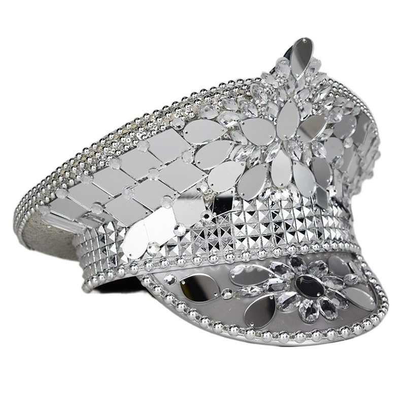 Amazon.com: VIESSLG Vintage Disco Captain Hat Silver Mirror  display picture 2