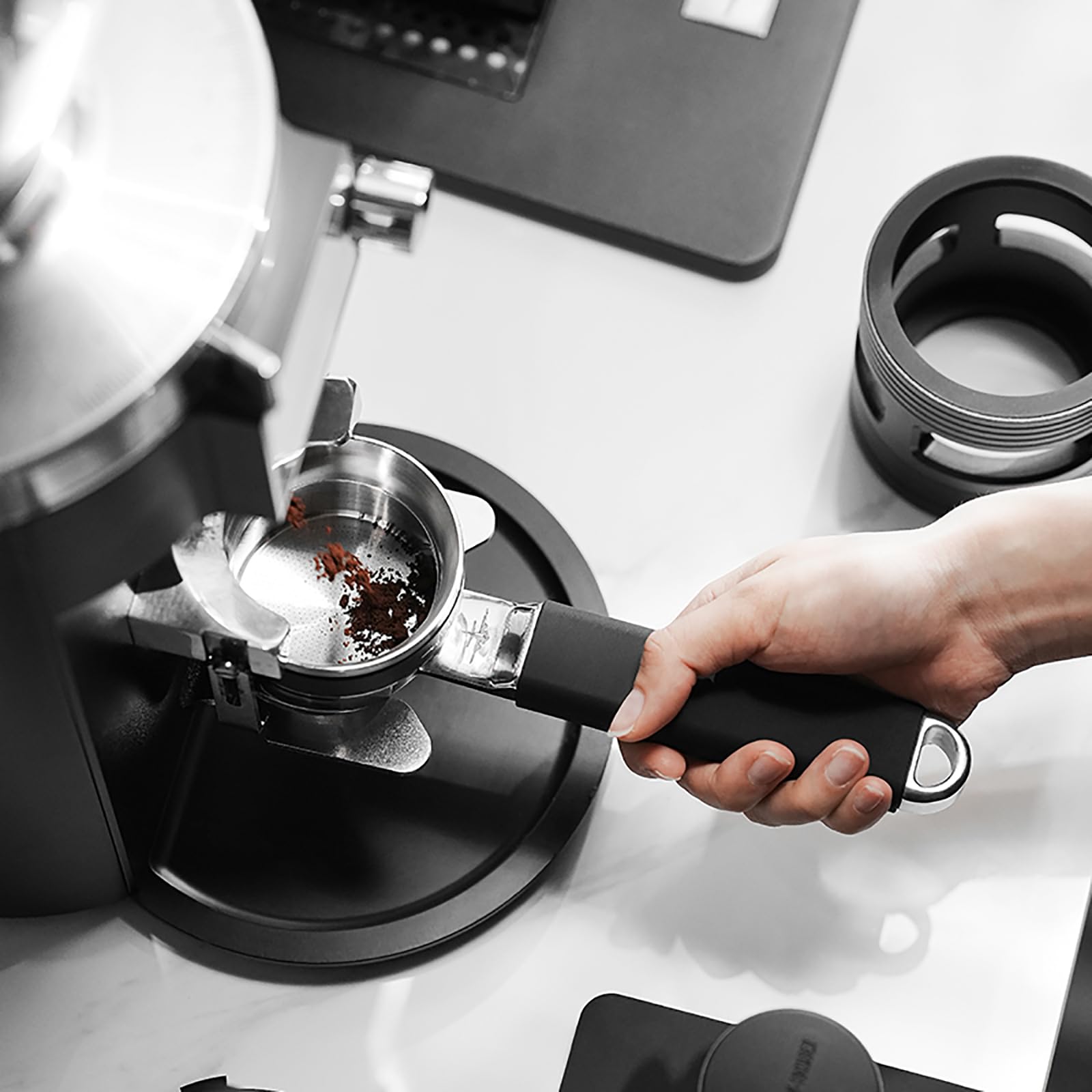 MHW-3BOMBER Portafiltro senza fondo da 58 mm per macchine da caffè E61, ECM, Rocket, Synesso, VBM, Portafiltro espresso in acciaio SUS304 con cestello filtro non staccabile, serie YU, T5879-OS