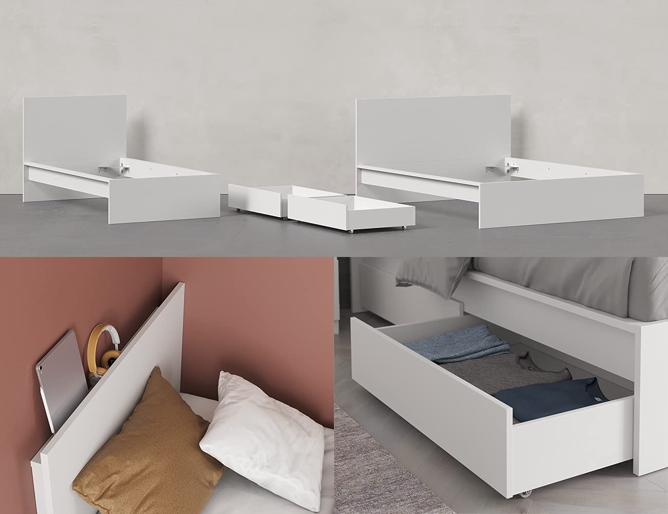 Iconico Home MIK Modern, Armoire à 2 Portes avec poignée intégrée, penderie, Chambre à Coucher, Salon, 80 x 55,5 x 190,5 cm, Blanc