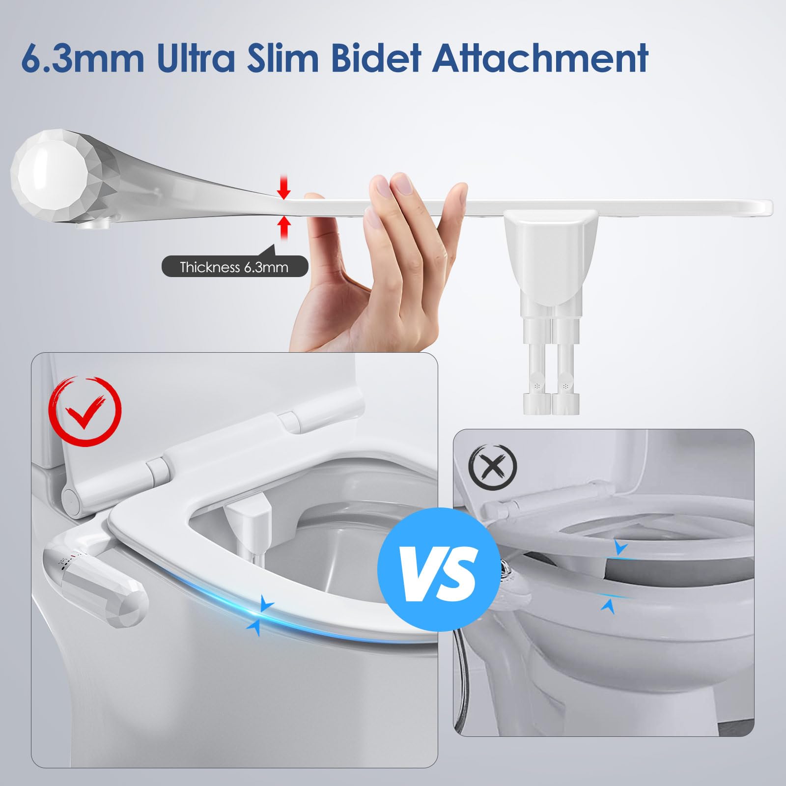 Sunowl Przystawka bidetu do toalety, ultracienka nieelektryczna nasadka do bidetu toaletowego w Wielkiej Brytanii, bidet zimnej wody z trybem czyszczenia podwójną dyszą, regulowane ciśnienie wody,
