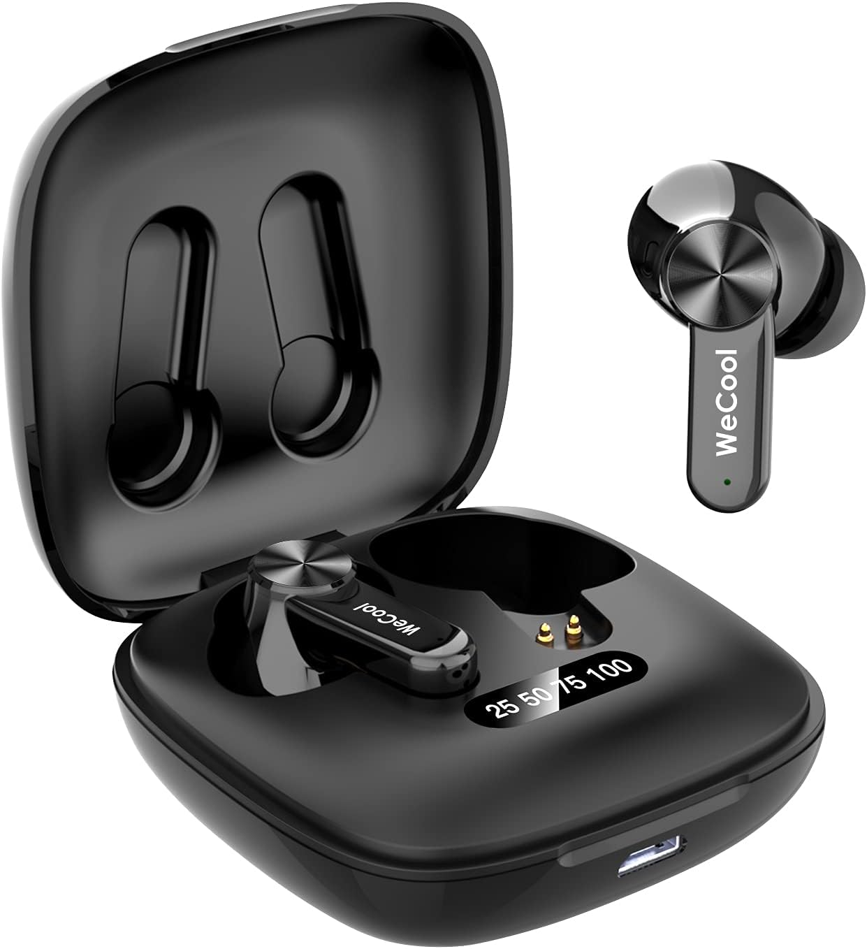 Wecool Moonwalk M2 in Ear True Wireless Earbuds with Smart Touch Control and High Bass HD Sound Quality IPX5 TWS Bluetooth Earphones with Digital Display (Black)