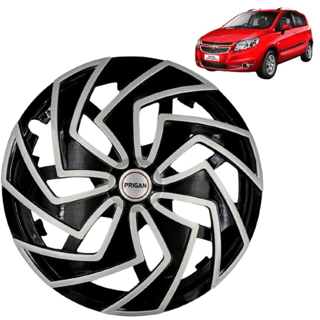 Prigan Wheel Cover for SAIL1 14 Inch Black Silver Wheel Cap (Available in 13,14 Inch) (Set of 4 Pcs) (Press Fitting) Model- Spider BS-14