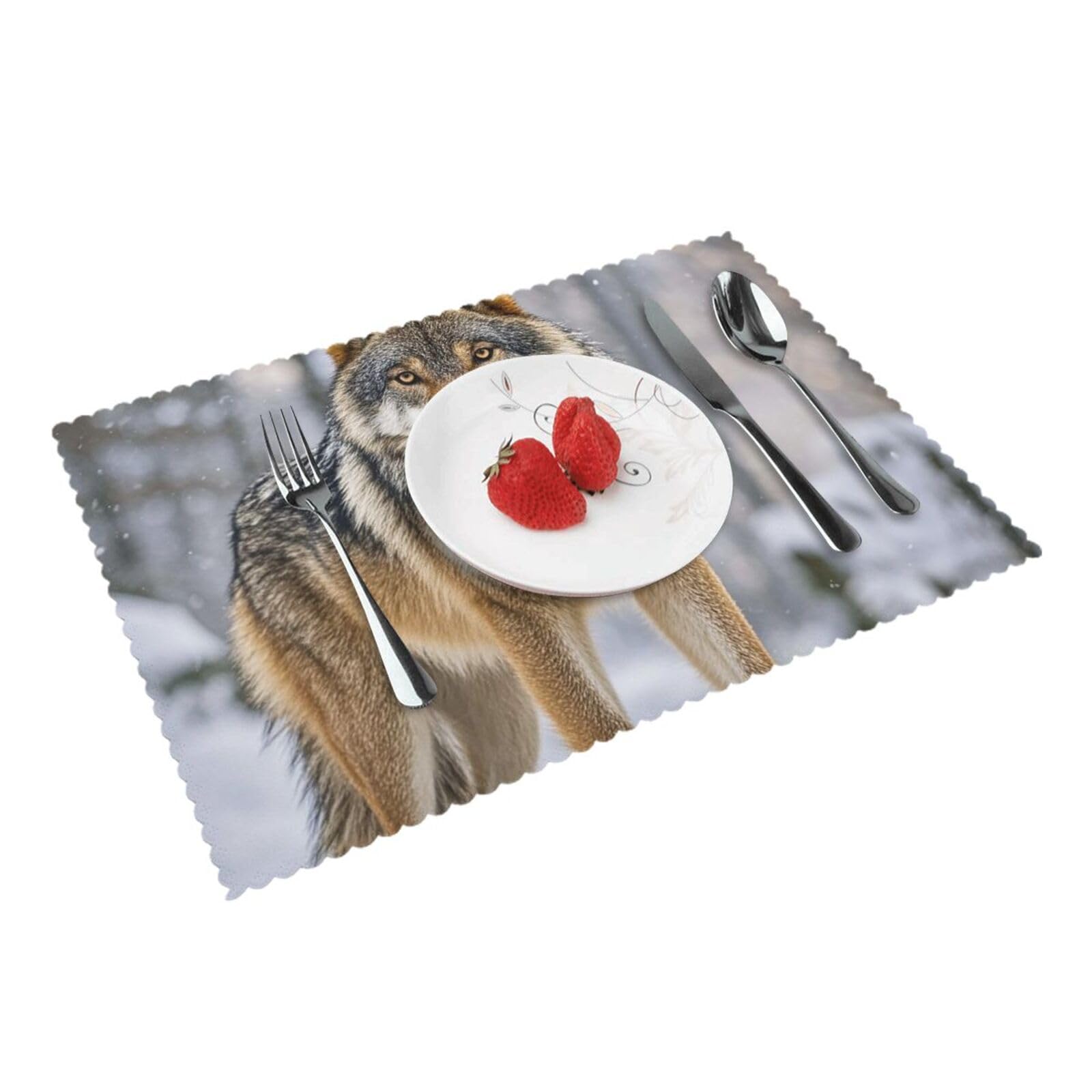 Placemats Set of 4 Heat Resistant Woven Place Mats for Dining Table Wolf Placemats Washable Wipeable PVC Table Mats Indoor/Outdoor Place Mats for Party Kitchen Decor 30x45 cm