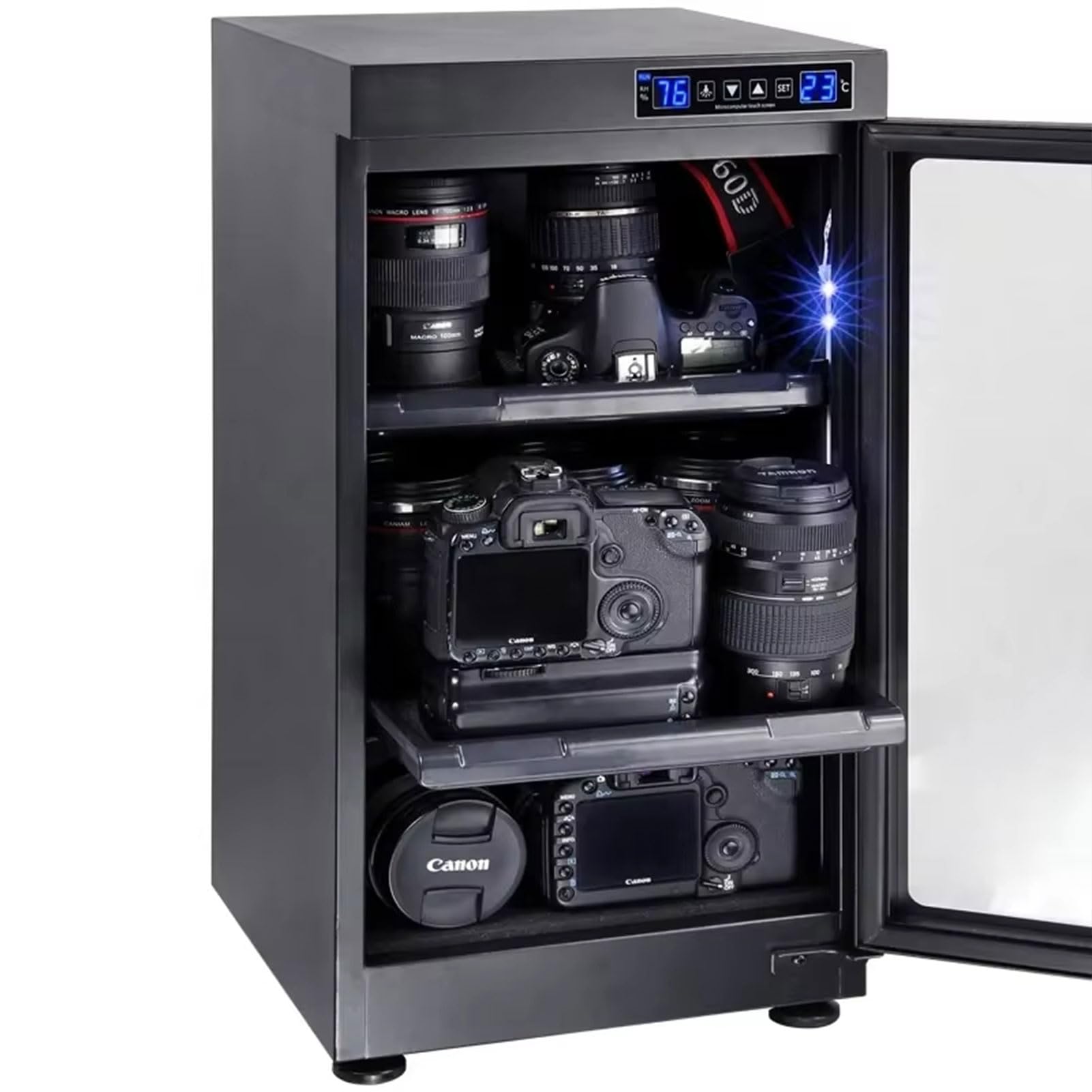 Gabinete seco deshumidificador de Lentes de cámara, Caja electrónica a Prueba de Humedad con Luces LED, gabinete de Secado de Lentes de cámara para Equipos fotográficos y de Video 50L