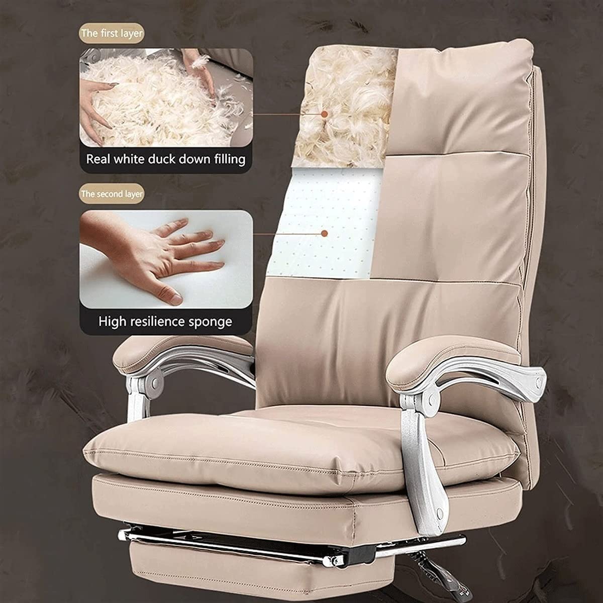 Ergonomiczne wysokie oparcie, duże i wysokie, 180 kg, krzesło biurowe z regulowanym zagłówkiem, wyściełana skóra, wytrzymała metalowa podstawa, system blokowania, podnóżek, domowy komputer, krzesło