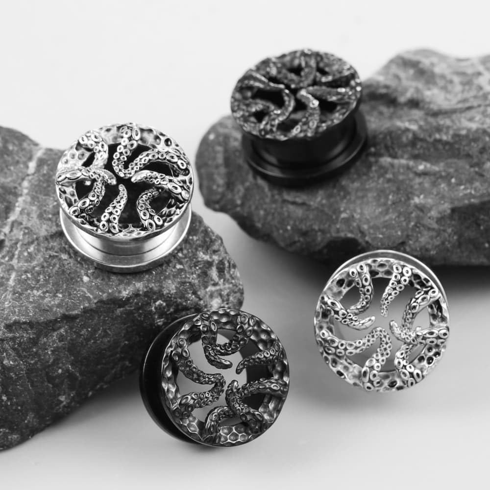 1 Pair ear gauges with Octopuses Ear Tunnels Gauges 00G 8-16mm