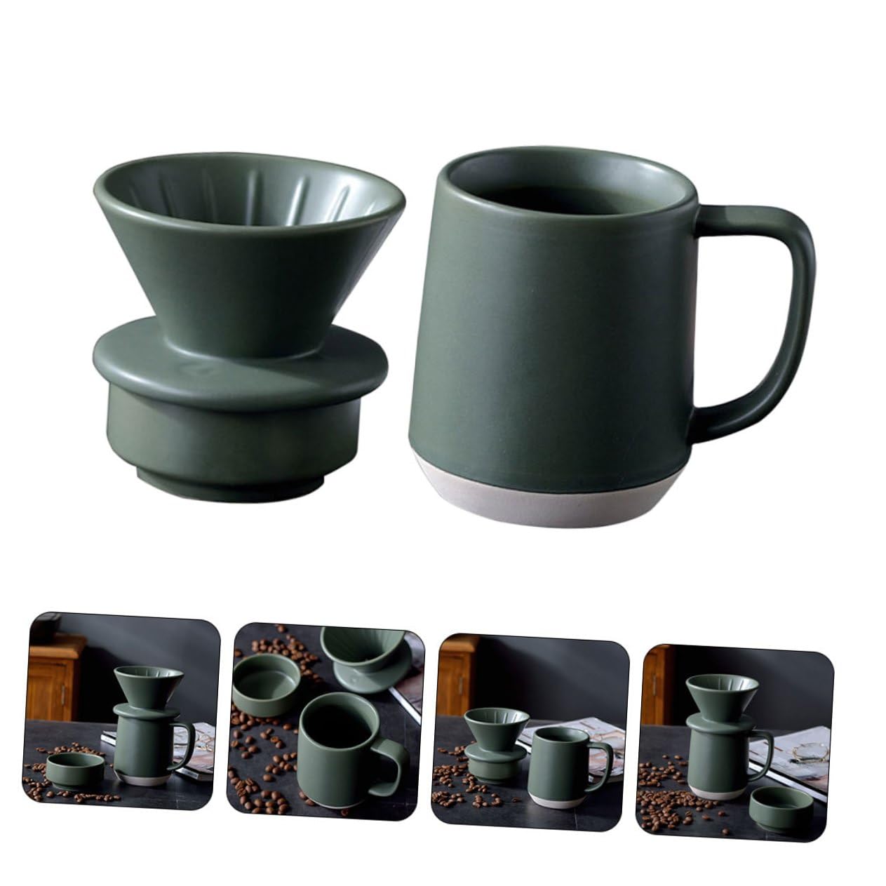 Taza de Filtro de Café de Cerámica Verde, Juego Manual | Hecha a Mano, Uso en Hogar y Oficina, Diseño Simple Detalles Delicados, Formato Portátil y Ligero