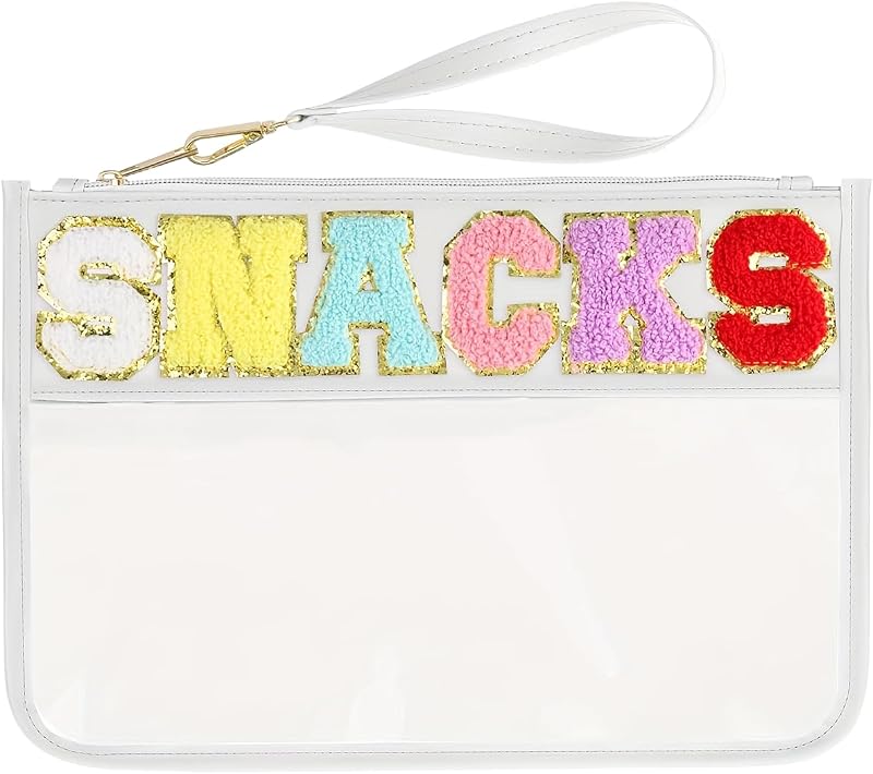 Necessaire de maquiagem HIGH FIT Snack Bag branca com estampa de letras, PVC transparente e zíper